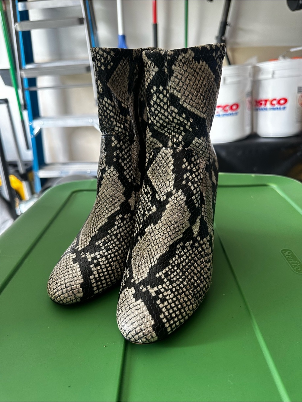 Snake Print Reptile Habitat Decorative Boots (Black & Cream)